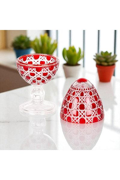 AYZ HOME Red Cut Crystal Footed Design Sugar Bowl