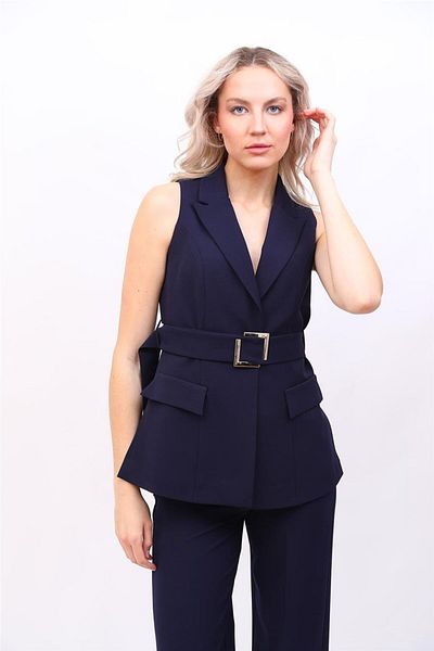 ÖNDER ÖZSOY Men's Collar Slit Vest-Navy Blue