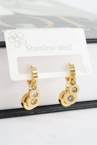 By Zeyna Aksesuar Women's 316L Steel Tarnish Baguette Zircon Stone Shakira Model Earring Set