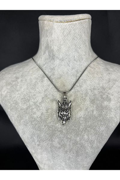 Mos Tespih Wolf Silver Color Steel Necklace