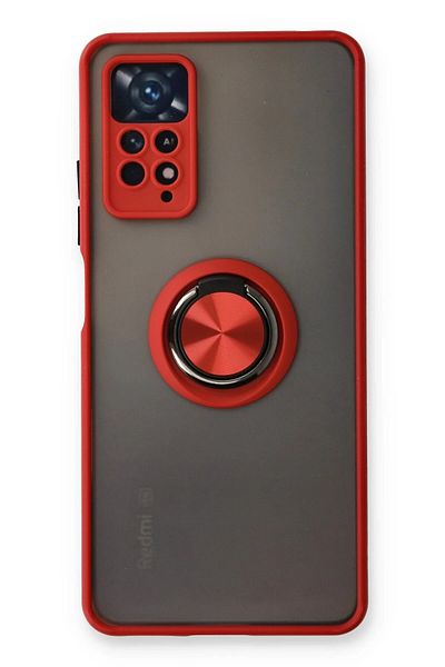 CepteToptan حافظة هاتف Xiaomi Redmi Note 11 Pro من السيليكون مع حلقة مونتريال - أحمر - MKİ6747-2546