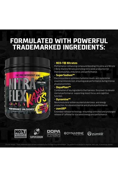 GAT SPORT Nitraflex, Kaos, 650mg Stims, Pre Workout King, 738g, Berry Lemonade, 40 Servings