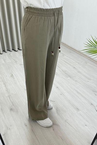 TRİPEN Cupra Fabric Elastic Waist Summer Wide Leg Women's Trousers with Side Pockets