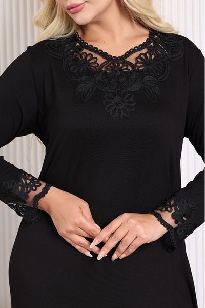 sinemisxxl Lycra Black Long Sleeve Plus Size Dress