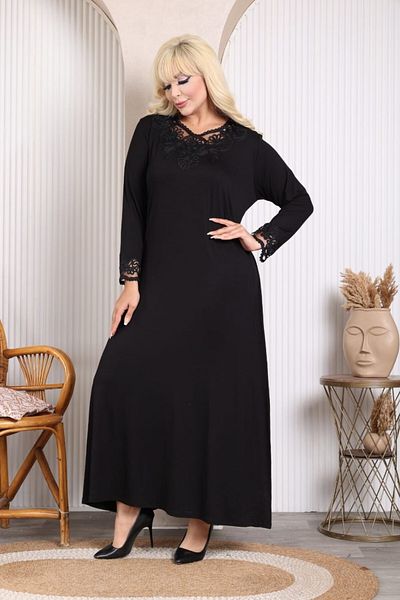 sinemisxxl Lycra Black Long Sleeve Plus Size Dress