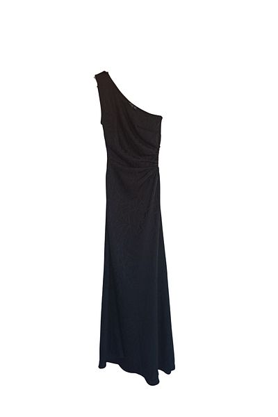 Kinzi Women's One Shoulder Detailed Shiny Marble Patterned Black Dress
