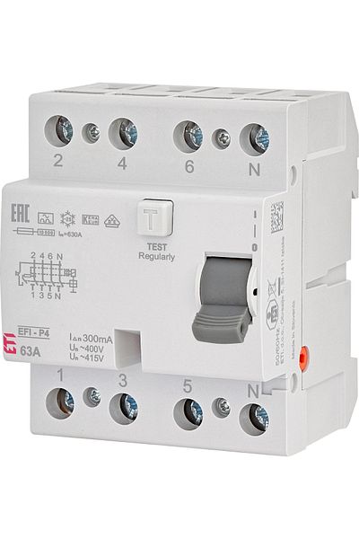 Eti Intreruptor diferential RCCB, 3P+N, 63A, 300mA, 10kA, tip A, EFI-P2, 002061533,