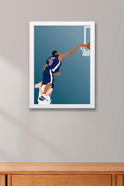 Saturn Vince Carter Slam Dunk Framed Painting - Basketball Nba Poster Painting