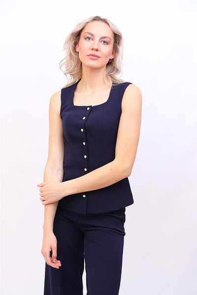 ÖNDER ÖZSOY Square Collar Vest-Navy Blue