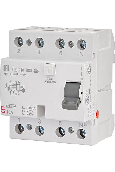 Eti RCCB, 3P+N, 16A, 100mA, 10kA, type A, EFI-P4, 002061520,