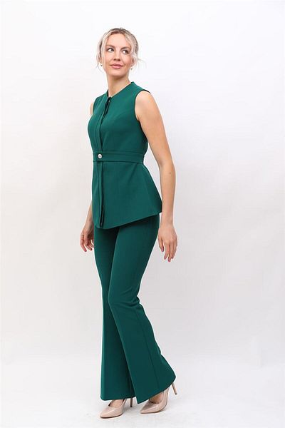 ÖNDER ÖZSOY O-Neck Belted Vest-Smog