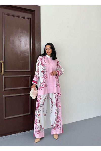 suphias Imported Jessica Fabric Floral Pattern Shirt & Pants 2-Piece Suit