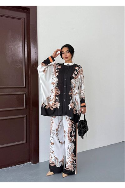 suphias Imported Jessica Fabric Floral Pattern Shirt & Pants 2-Piece Suit