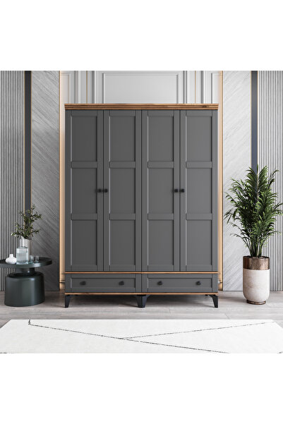 MONZIO Karin 4 Kapaklı Çekmeceli Gardırop %100 MDF