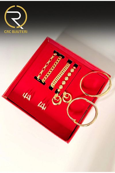Crc Bijuteri Women's Gold Color 8 Piece Gift Set |   Bracelet Combination |   Women's Jewelry Combination |