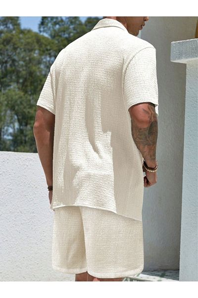 Fifty Color Alaçatı Style, Men'S, Wrinkle, Crinkle Fabric, Summer Lycra Shirt, and Shorts Jogger Set, Combination