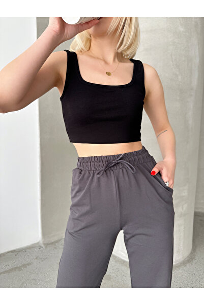 ladyzey γυναικεία μαύρη τετράγωνη μπλούζα με γιακά καμιζόλα