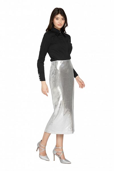 Atmosphere Fashion Fustă midi cu paiete argintii