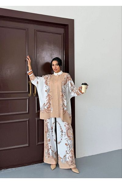 suphias Imported Jessica Fabric Floral Pattern Shirt & Pants 2-Piece Suit