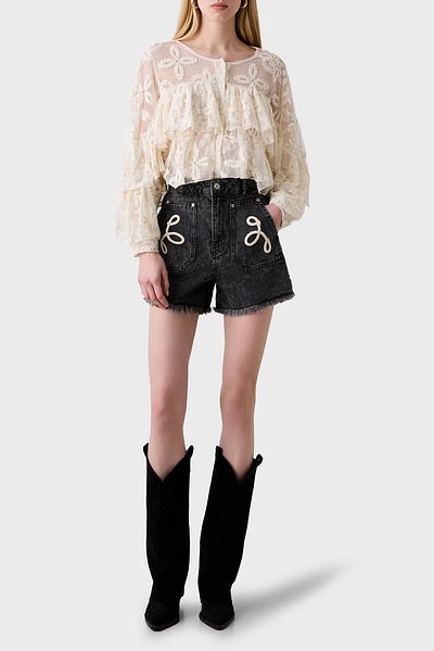 BSB Regular Fit Crew Neck Ruffled Embroidered Shirt Shirt 053