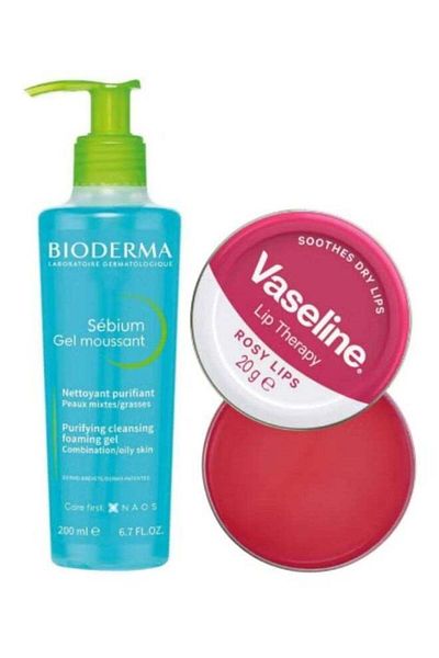 Vaseline Sebium Blue Foaming Gel 200ml + Lip Therapy Rosy Lips 20g