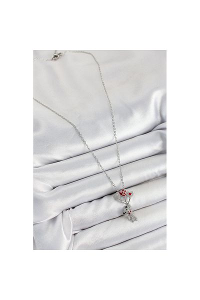 Skygo 316L Steel Zircon Stone Flying Balloon Teddy Bear Model Silver Color Women's Necklace - Tj-Bko10356