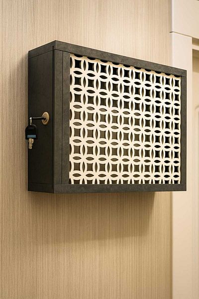 EMİZEY Decorative Interlocking Marble Pattern Wall Hanging Insurance and Modem-Wifi Storage Box 30X40Cm
