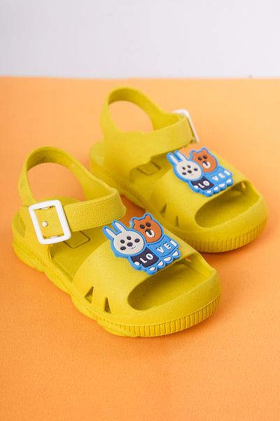 Craftique Yellow Boys Girls Children's Slippers Sandals Non-Slip Soled Animal Picture Nursery Pool Daily Shoes