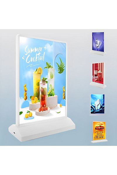 BALQRA Poster stand, LED light advertising in A4 format, Rechargeable battery, Front and back display