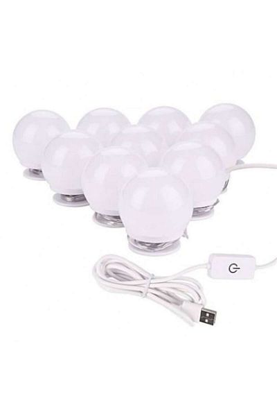 WTO Set 10 Becuri LED pentru Oglinda WTO®, Recomandat pentru Make-Up, 3 Trepte de Lumina