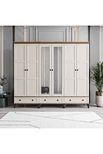 MONZIO Karin 6 Kapaklı Çekmeceli Gardırop %100 MDF