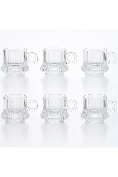 FAIR HOME Origami Line Line Pattern Glass Turkish Coffee-Espresso Cup Set - 6 Pieces