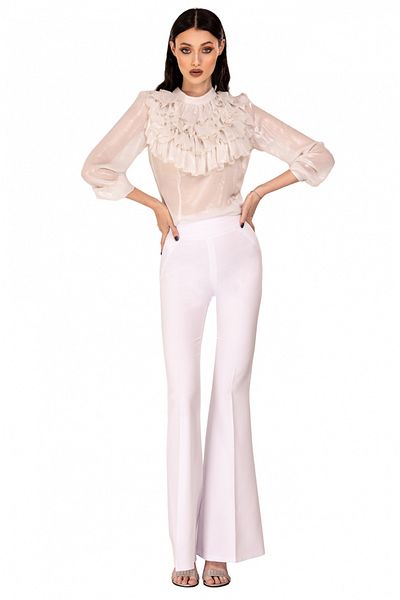 Atmosphere Fashion White veil shirt with silver glitter and ruffles