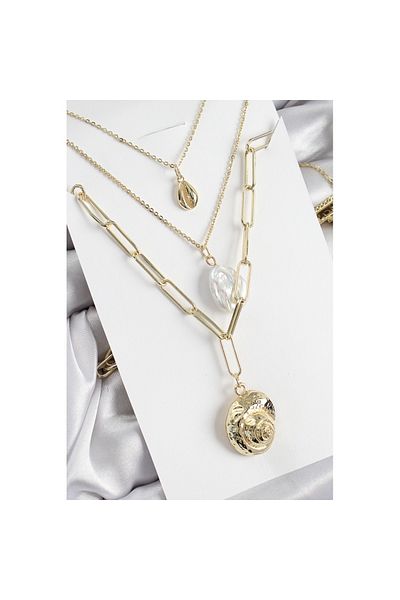 Skygo Brass Multi Chain Pearl Shell Model Gold Color Women's Necklace - Tj-Bko10370