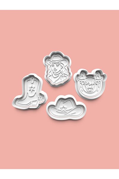 AKTASTORE Kovboy Kız Temalı Kurabiye Kalıbı Ve Şeker Hamuru Kalıbı 4'lü set
