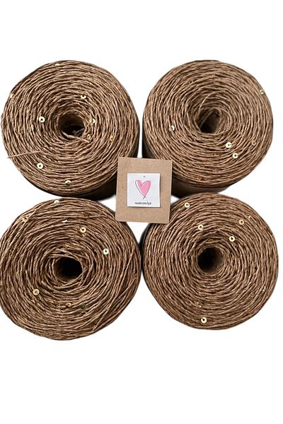 Makromİps Paper Yarn with Sequence Sequence (250Grx4) Natural Wicker Kraft Crochet Hobby Hand Knitting Yarn Bag Basket Decoration