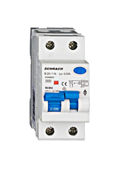 Eti RCBO residual current circuit breaker, 1P+N, 20A, 30mA, 6kA, curve B, type A, AMPARO, AK668620--, Schrack