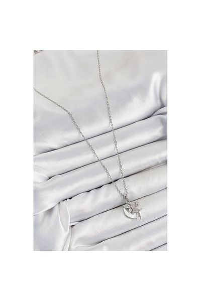 Skygo 316L Steel Zircon Stone Crescent Angel Model Silver Color Women's Necklace - Tj-Bko10366