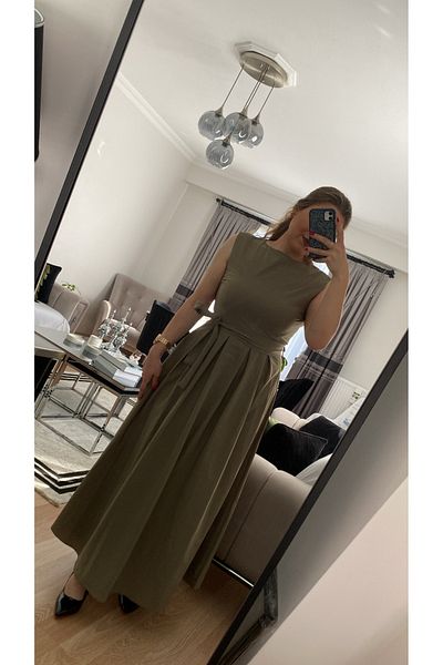 Umay Trend Women's Parachute Fabric Belted Long Dress