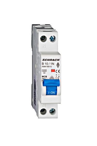 Eti Circuit breaker MCB, 1P+N, 10A, 4.5kA, curve B, AMPARO, AM418510--, Schrack