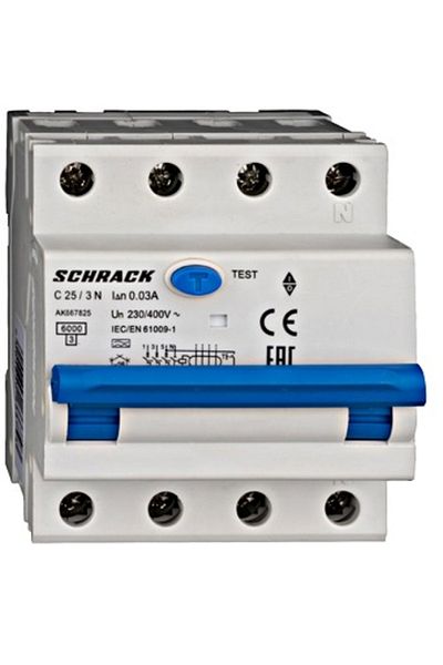 Eti Intreruptor diferential RCBO, 3P+N, 25A, 30mA, 6kA, curba C, tip A, AMPARO, AK667825--, Schrack