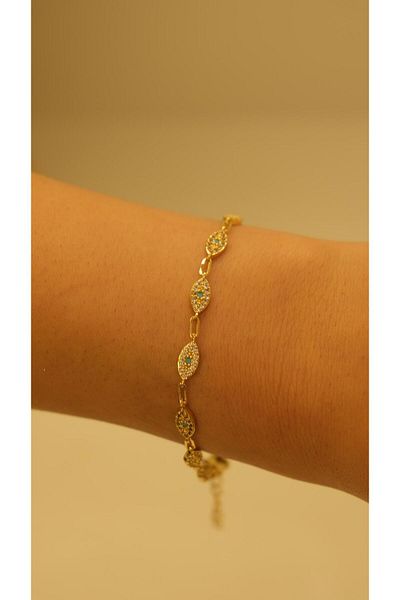Jerie Gold Zircon Stone Eye Detailed Crispy Bracelet