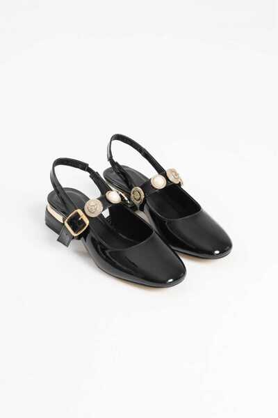 FEYZ BUTİK 4 cm Heel Ballerina Shoes with Stylish Pearl Coin Buckle
