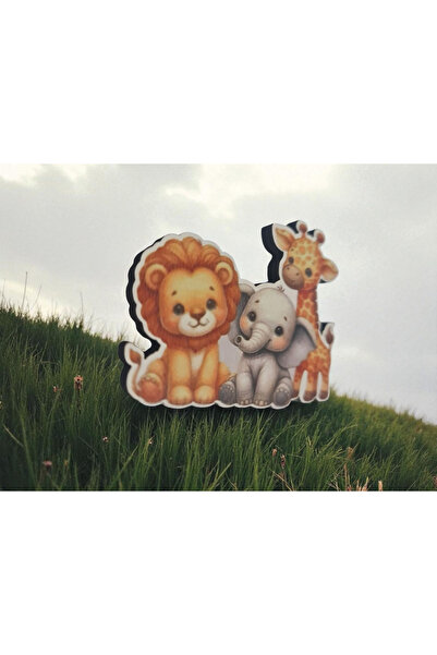 buketiket Aslan Fil Zürafa Sevimli Hayvanlar Ahşap Figür Magnet 5 cm 20 Adet