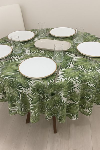 Zeren Home Față de masă rotundă din țesătură de in, rezistentă la lichide, verde bambus