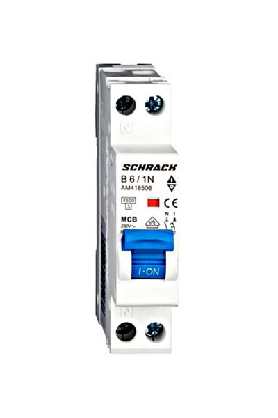 Eti Circuit breaker MCB, 1P+N, 6A, 4.5kA, curve B, AMPARO, AM418506--, Schrack