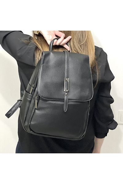 Micutz Women's Leather Backpack Maria C. Italy, Eco-leather, 27x30x12 cm, Black Color