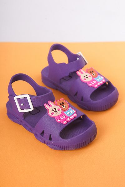Craftique Lilac Girl's Slippers Sandals Non-Slip Sole Animal Picture Nursery Pool Daily Shoes