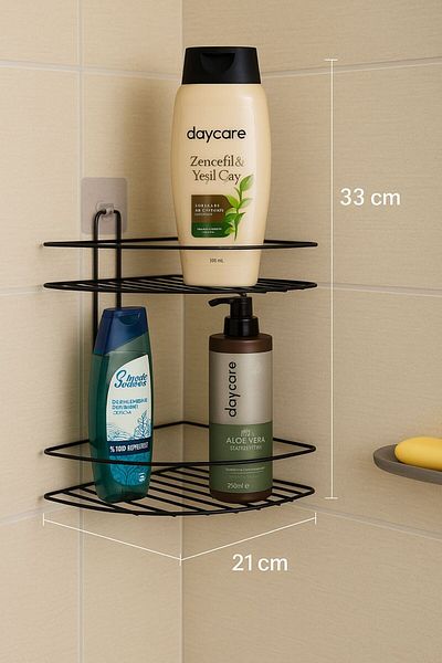 Feronyahome & Garden Stylish and Practical 2-Tier Adhesive Bathroom Corner Shelf, Bathroom Organizer, Shower Cabin Organizer and Corner Shelf