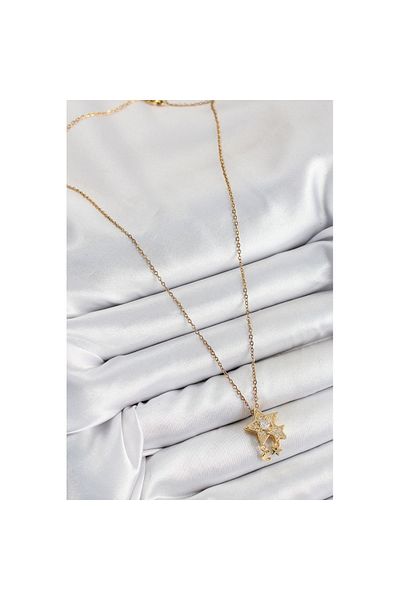 Skygo 316L Steel Zircon Stone Dangle Star Model Gold Color Women's Necklace - Tj-Bko10361